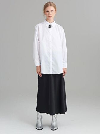 Oversıze Düşük Omuz Gömlek - Beyaz