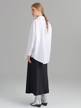 Oversıze Düşük Omuz Gömlek - Beyaz