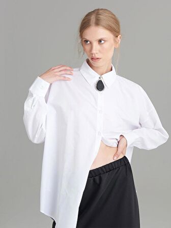 Oversıze Düşük Omuz Gömlek - Beyaz