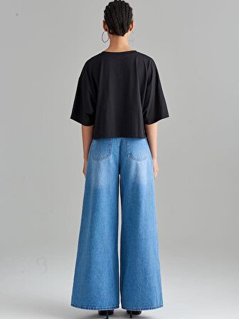 Oversize Crop T-shirt - Siyah