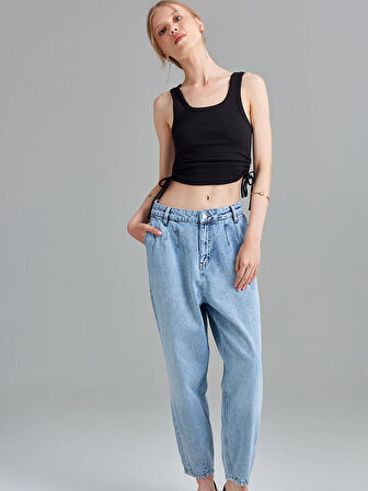 Yanları Büzgülü Kaşkorse Atlet - Siyah