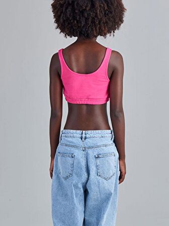 Crop Penye Beli Lastikli Atlet - Pembe