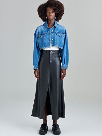 Oversize Jean Ceket - Mavi