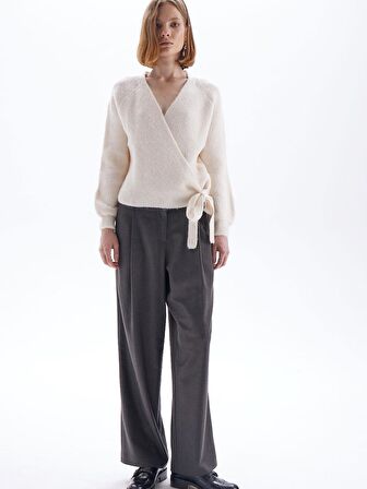 Önü Pileli Bol Paça Pantolon - Gri