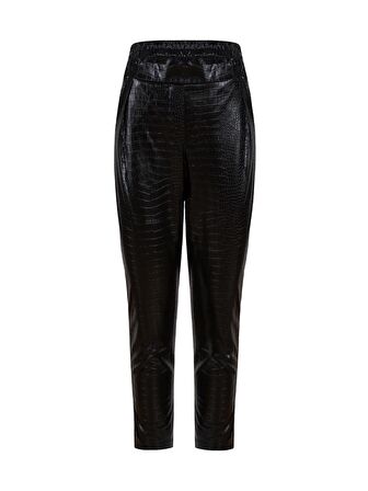 Kroko Deri Cigarette Paça Pantolon-Siyah