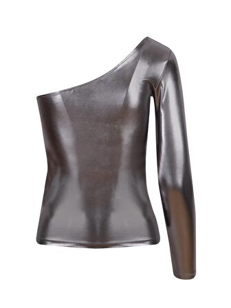 Tek Omuz Uzun Kol Parlak Body - Silver