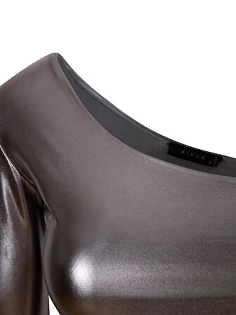 Tek Omuz Uzun Kol Parlak Body - Silver