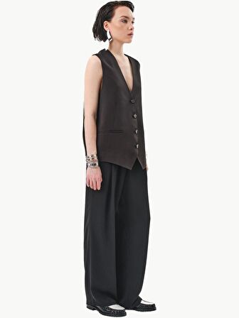 Bol Paça Dökümlü Krep Palazzo Pantolon - Siyah