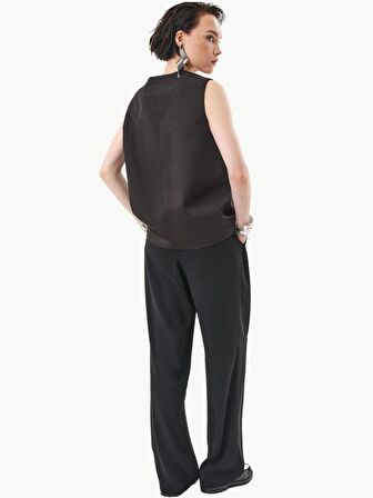 Bol Paça Dökümlü Krep Palazzo Pantolon - Siyah