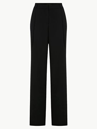 Bol Paça Dökümlü Krep Palazzo Pantolon - Siyah