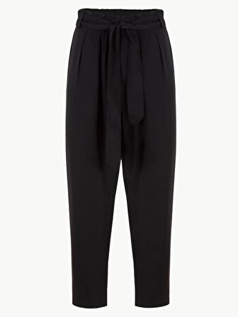 Beli Kuşaklı Krep Pantolon - Siyah