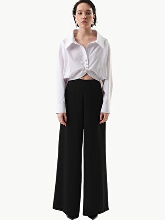 Geniş Paça Krep Pantolon - Siyah
