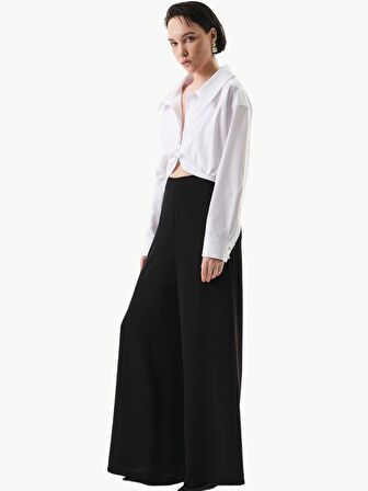 Geniş Paça Krep Pantolon - Siyah