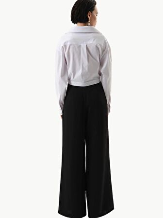 Geniş Paça Krep Pantolon - Siyah