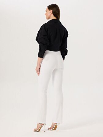 Paçası Yırtmaç Detaylı Skinny Pantolon - Beyaz