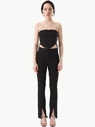 Paçası Yırtmaç Detaylı Skinny Pantolon - Siyah
