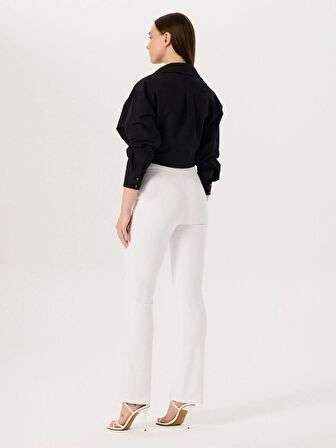 Paçası Yırtmaç Detaylı Skinny Pantolon - Beyaz