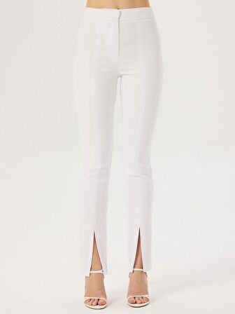 Paçası Yırtmaç Detaylı Skinny Pantolon - Beyaz