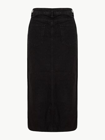 Derin Yırtmaçlı Jean Etek - Siyah