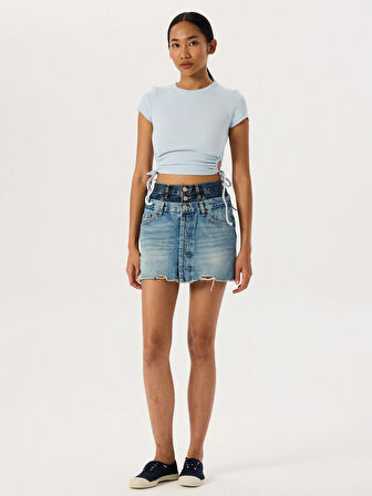 Çift Bel Detaylı Jean Etek - Indigo