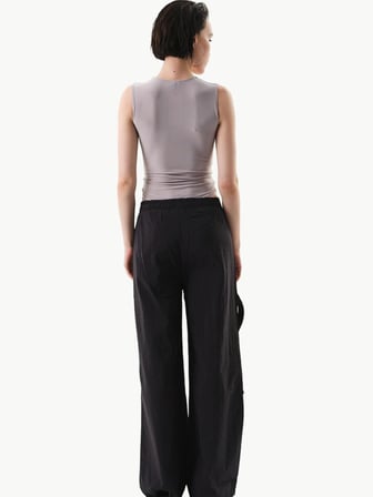 Cep Detaylı Geniş Paça Pantolon - Siyah