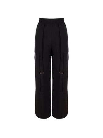 Cep Detaylı Geniş Paça Pantolon - Siyah