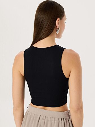 Detaylı Kaşkorse Crop Atlet - Siyah