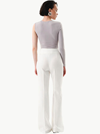Gizli Fermuarlı Bol Paça Pantolon - Ekru