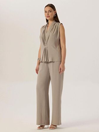 Beli Lastikli Salaş Kesim Rahat Pantolon - Gri