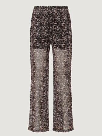 Beli Lastikli Salaş Dökümlü Pantolon - Leopar Desenli