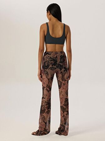 Beli Lastikli Flare Fit Tül Pantolon - Dövme Desenli