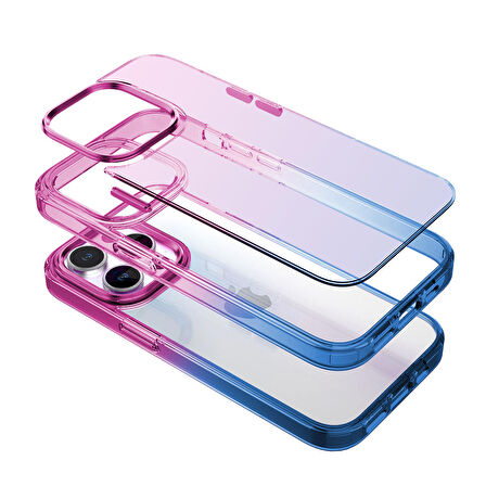 Buff iPhone 14 Pro Air Bumper Rainbow Kılıf Pink Blue