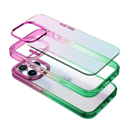 Buff iPhone 14 Pro Air Bumper Rainbow Kılıf Pink Green