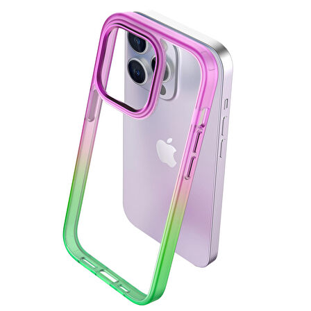 Buff iPhone 14 Pro Air Bumper Rainbow Kılıf Pink Green