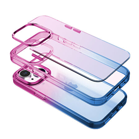 Buff iPhone 14 Air Bumper Rainbow Kılıf Pink Blue