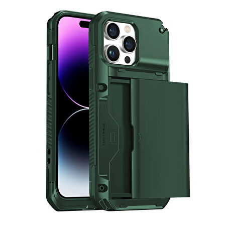 Buff iPhone 14 Pro Max Slide Armor Kılıf Dark Green