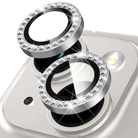 Buff iPhone 14 / 14 Plus Diamond Kamera Lens Koruyucu Silver