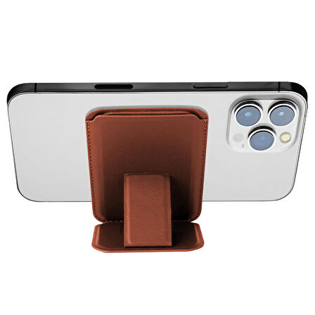 Buff iPhone WalletMag Stand Deri Cüzdan Umber