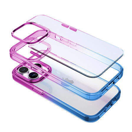 Buff iPhone 15 Pro Max Air Bumper Rainbow Kılıf Blue Purple