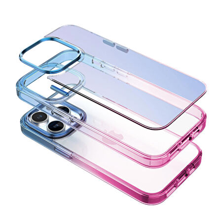 Buff iPhone 15 Pro Max Air Bumper Rainbow Kılıf Pink Blue