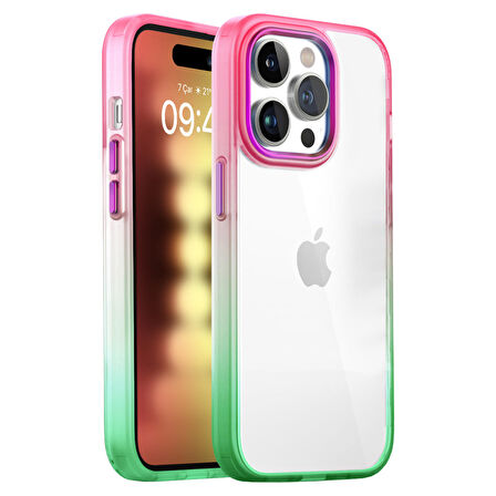 Buff iPhone 15 Pro Air Bumper Rainbow Kılıf Pink Green