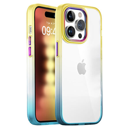 Buff iPhone 15 Pro Air Bumper Rainbow Kılıf Yellow Green