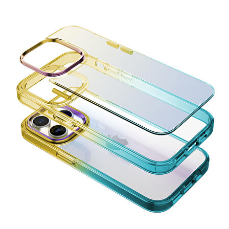 Buff iPhone 15 Pro Air Bumper Rainbow Kılıf Yellow Green