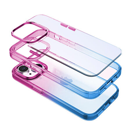 Buff iPhone 15 Plus Air Bumper Rainbow Kılıf Blue Purple