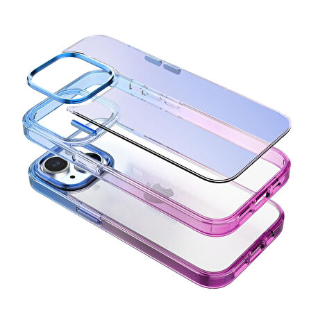Buff iPhone 15 Plus Air Bumper Rainbow Kılıf Pink Blue