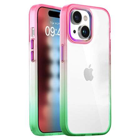 Buff iPhone 15 Air Bumper Rainbow Kılıf Pink Green