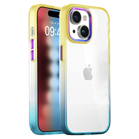 Buff iPhone 15 Air Bumper Rainbow Kılıf Yellow Green