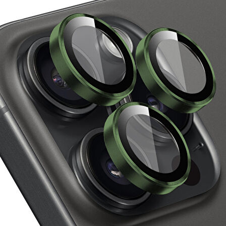 Buff iPhone 15 Pro Max / 15 Pro Kamera Metal Lens Koruyucu Dark Green