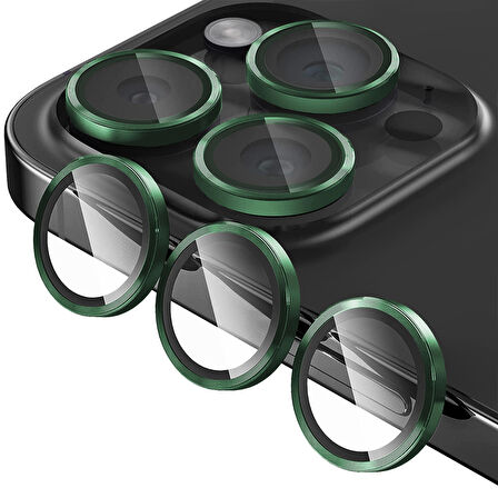 Buff iPhone 15 Pro Max / 15 Pro Kamera Metal Lens Koruyucu Dark Green