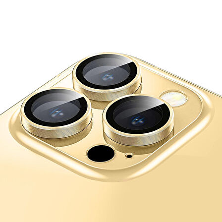 Buff iPhone 15 Pro Max / 15 Pro Kamera Metal Lens Koruyucu Gold